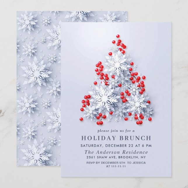 Elegante Snowflakes CHRISTMAS FERIENWOHNUNG BRUNCH Einladung (Vorne/Hinten)