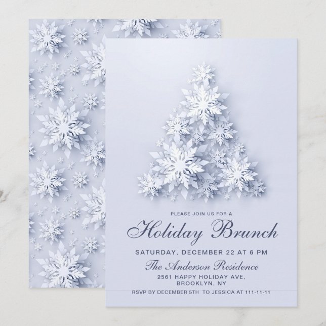 Elegante Snowflakes CHRISTMAS FERIENWOHNUNG BRUNCH Einladung (Vorne/Hinten)