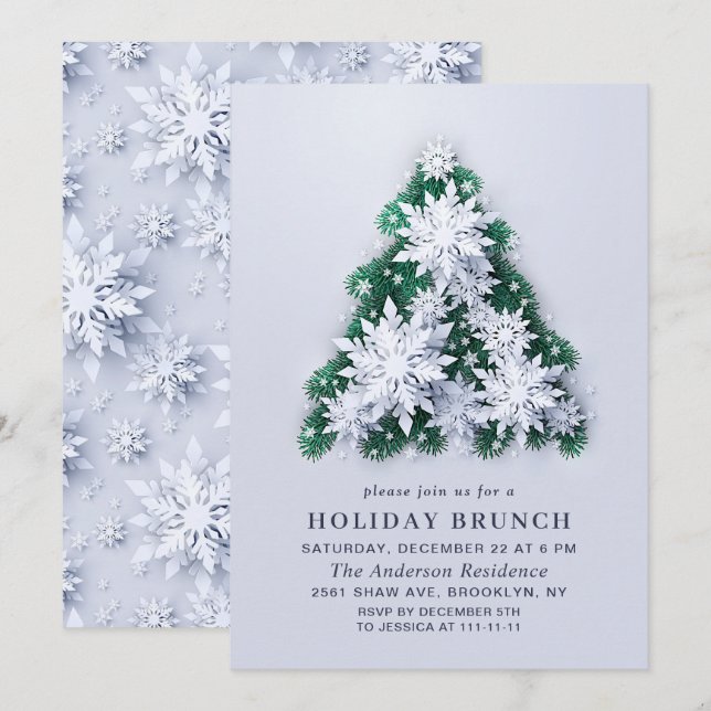 Elegante Snowflakes CHRISTMAS FERIENWOHNUNG BRUNCH Einladung (Vorne/Hinten)