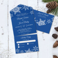 Elegante Snowflakes Deep Blue Winter Wedding
