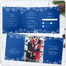 Elegante Snowflakes Deep Blue Winter Wedding