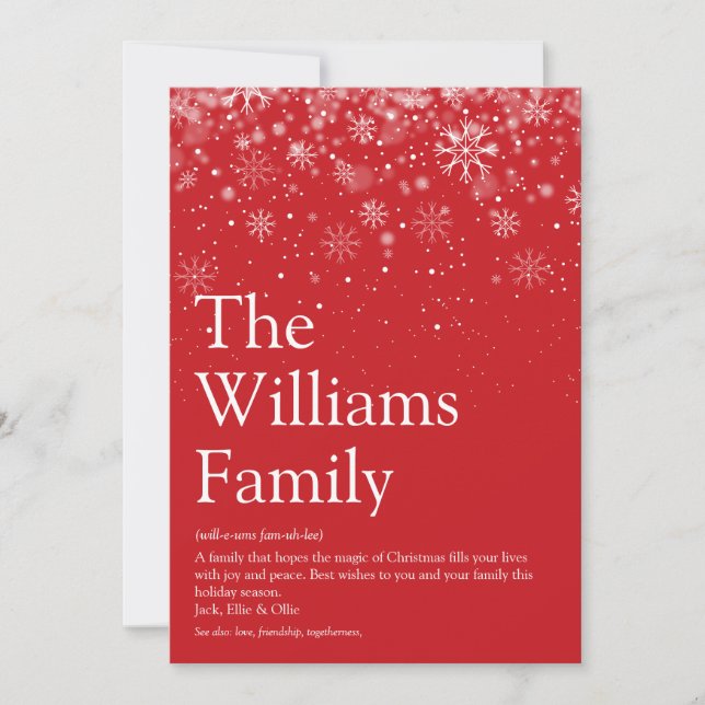 Elegante Snowflakes Familiendefinition Weihnachten (Vorderseite)