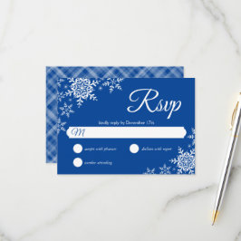 Elegante Snowflakes Kariert Deep Blue Wedding RSVP