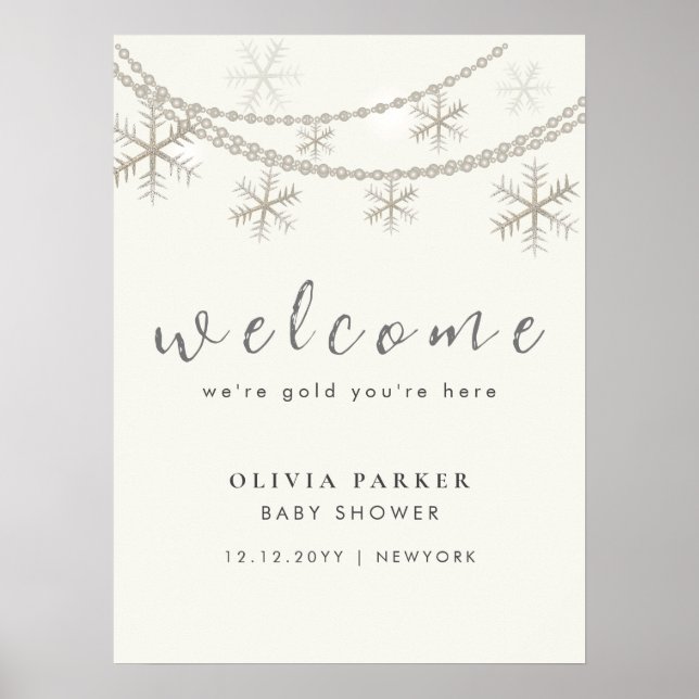 Elegante Snowflakes Winter Baby Dusche Willkommen Poster (Vorne)