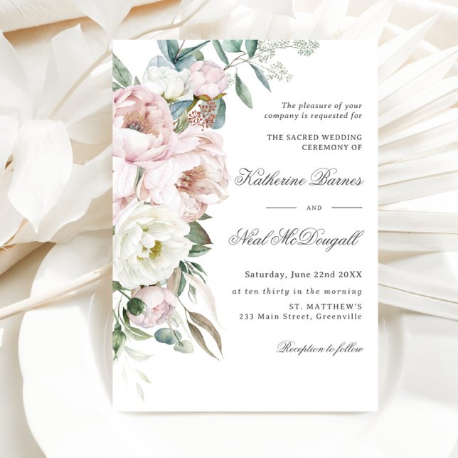 Elegante Soft Blush Ivory Peonies Bloral Wedding Einladung (Von Creator hochgeladen)