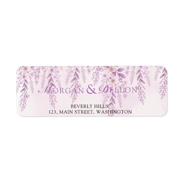 Elegante Soft Blush Lavendel Blumen Hochzeitsadres (Vorne)
