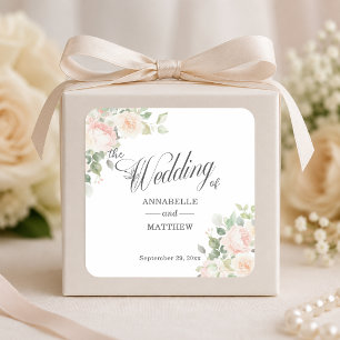 Elegante Soft Blush Rosen Hochzeit Quadratischer Aufkleber