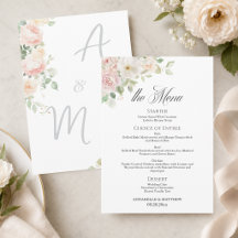 Elegante Soft Blush Rosen Hochzeitsmenü