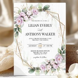 Elegante Soft Mauve Floral Gold Geometric Wedding Einladung