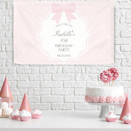 Elegante Soft Pastel Pink Bow Girl Geburtstag Will Banner