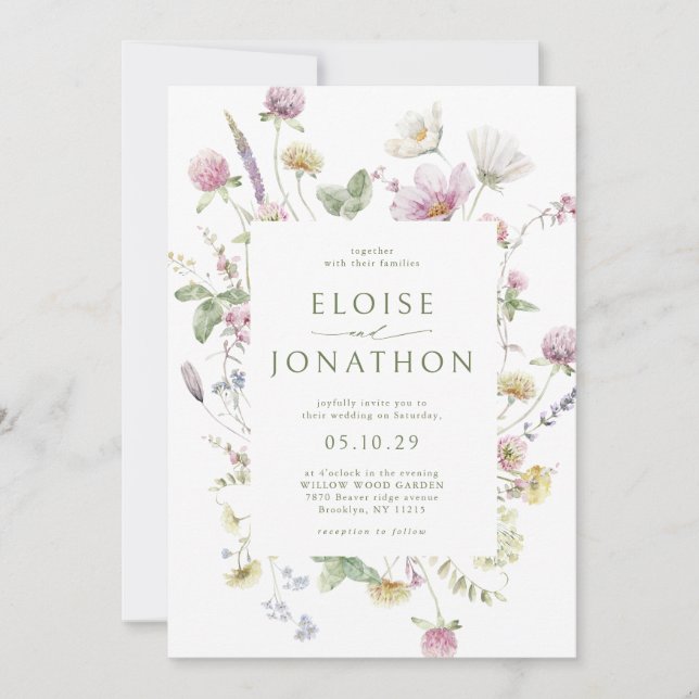 Elegante Soft Pastel Wildblume QR Code Wedding Einladung (Vorderseite)