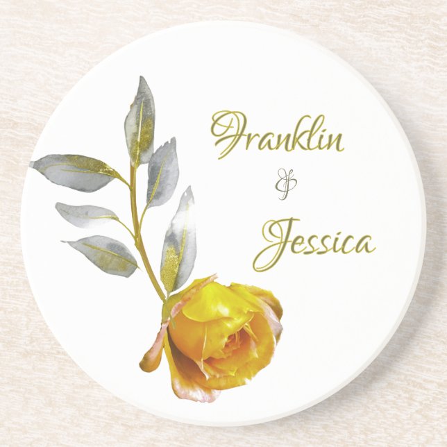 Elegante Soft Peace Rose Grün & Goldmedaille Hochz Getränkeuntersetzer (Vorne)