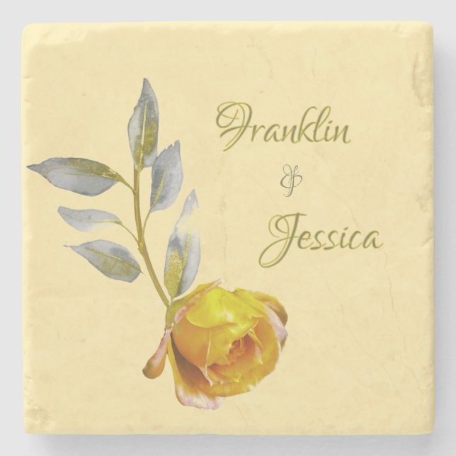 Elegante Soft Peace Rose Grün & Goldmedaille Hochz Steinuntersetzer (Vorderseite)