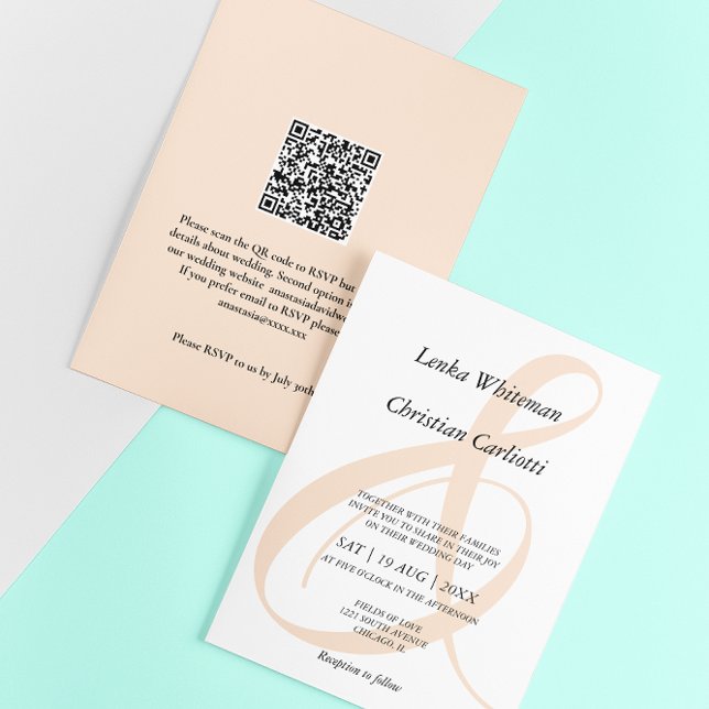Elegante Soft-Pfirsich-Et-Zeichen-QR-Code-Hochzeit Einladung (Von Creator hochgeladen)
