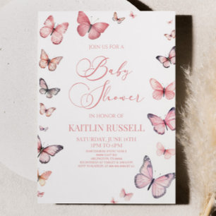 Elegante Soft Pink Butterfly Babydusche Einladung