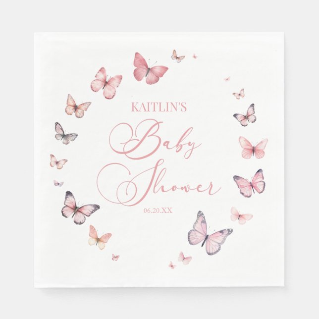 Elegante Soft Pink Butterfly Babydusche Serviette (Vorderseite)