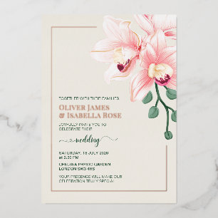 Elegante Soft-Pink-Orchideen-Hochzeitseinladung    Folieneinladung