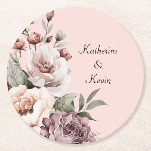 Elegante Soft Rose Maroon Blumendesign Runder Pappuntersetzer