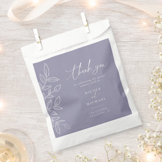 Elegante Soft Violet Blätter Hochzeit Vielen Dank Geschenktütchen (Ausgeschnitten)
