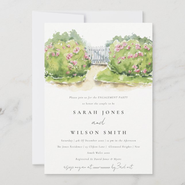 Elegante Soft Watercolor Hütte Garden Verlobung Einladung (Vorderseite)