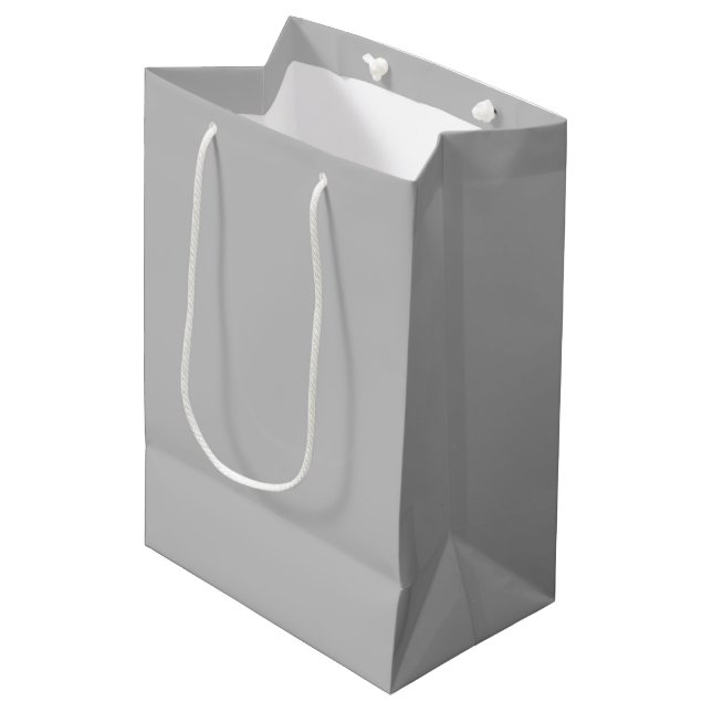Elegante Solid Silver Grey Medium Geschenktasche Mittlere Geschenktüte (Vorderseite Schrägansicht)