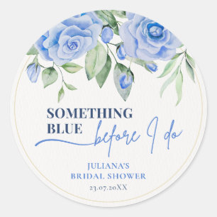 Elegante Something Blue Florale Hochzeitsdusche Runder Aufkleber