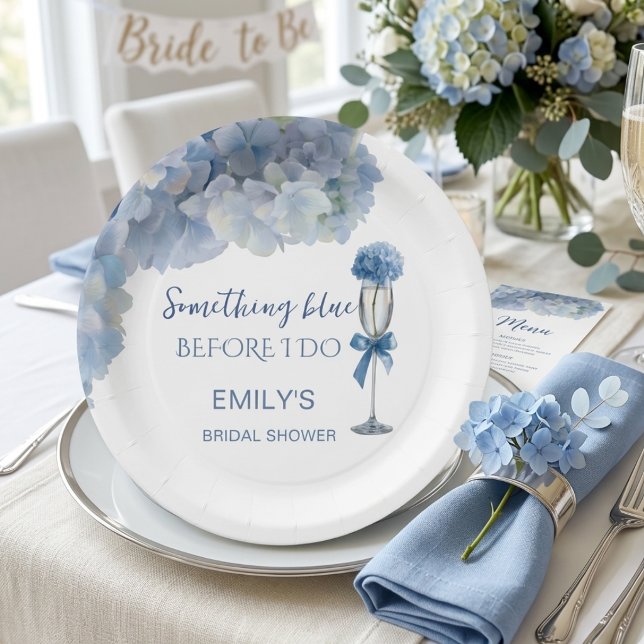 Elegante Something Blue Hortensien-Blumen  Pappteller (Von Creator hochgeladen)