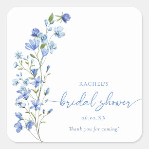 Elegante Something Blue Wildflower Brautparty  Quadratischer Aufkleber