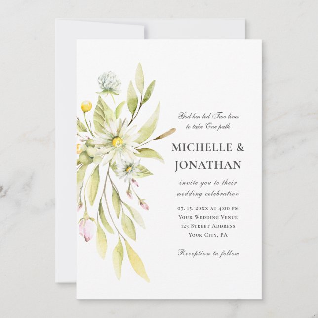 Elegante Sommer Blume Grüne Christliche Hochzeit Einladung (Vorderseite)