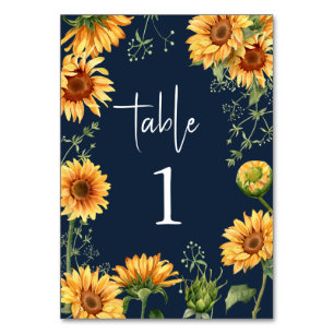 Elegante Sommer-Herbst-Sonnenblumen-Hochzeit Tischnummer