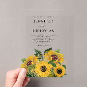 Elegante Sommerblumen-Sonnenblumen-Hochzeit Acryleinladungen