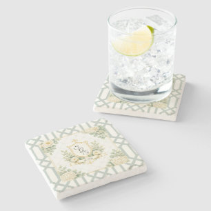 Elegante Sommergarten-Soirée Blumige Monogramm Steinuntersetzer