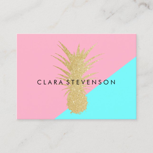 elegante SommergoldGlitterananas-Rosaminze Visitenkarte (Vorderseite)