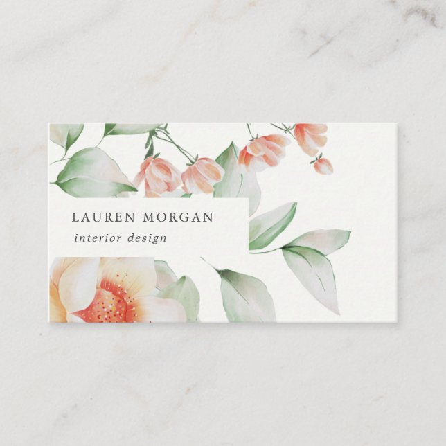 elegante Sommerkarte mit florfarbenem Aquarell Visitenkarte (Vorderseite)