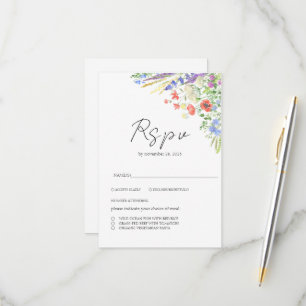 Elegante Sommerwiese Wildblumen Hochzeit RSVP Karte