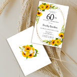 Elegante Sonnenblume 60. Geburtstagsparty Einladung<br><div class="desc">Hübsche gelbe Sonnenblume,  60. Geburtstag Einladung. Gelbe Pfannenbäume und weiße Molkereien vermischen sich mit den Sonnenblumen. Ein goldener Rahmen verleiht ihm ein elegantes Ambiente. Sehr einfach zu anpassen. Dieser Rücken ist weiß mit einem Sonnenblumenstrauß. Das ist perfekt für ein Sommergeburtstag.</div>