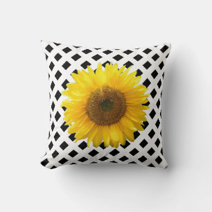 Elegante Sonnenblume auf schwarz-weiß gestreift Kissen