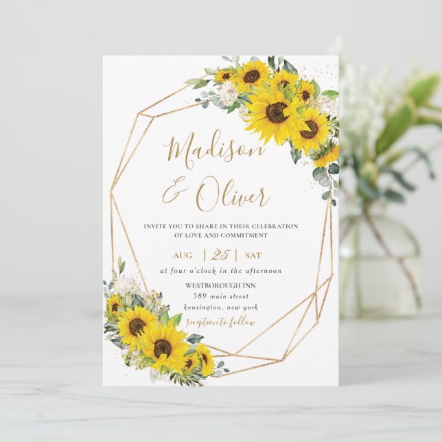 Elegante Sonnenblume Blumen Goldene Hochzeit Einladung (Stehend Vorderseite)