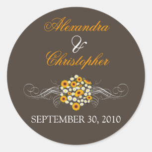 Elegante Sonnenblume Daisy Bouquet Bride & Groom Runder Aufkleber