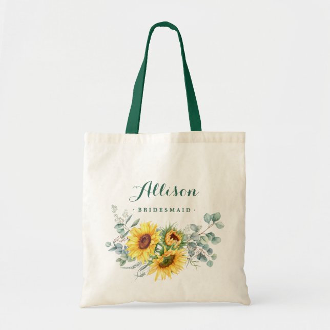 Elegante Sonnenblume Eukalyptus Rustic Bridesmaid Tragetasche (Vorne)