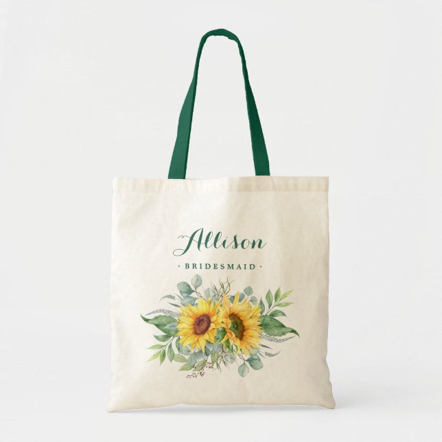 Elegante Sonnenblume Eukalyptus Rustic Bridesmaid Tragetasche (Vorne)