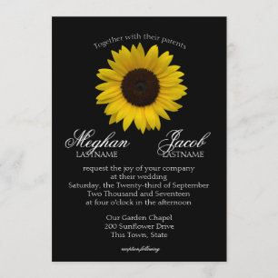 Elegante Sonnenblume Hochzeit Black Einladung