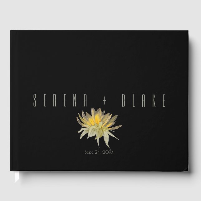 Elegante Sonnenblume Hochzeit Black Gästebuch (Vorderseite)