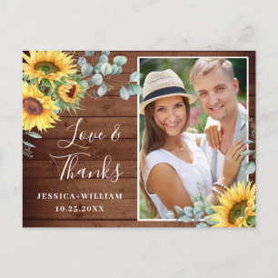 Elegante Sonnenblume Hochzeit Rustikal Vielen Dank Postkarte