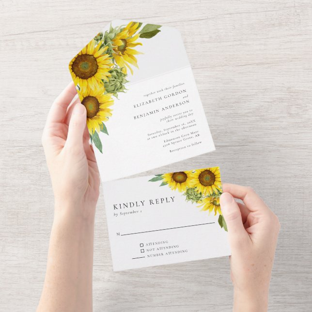 Elegante Sonnenblume Hochzeitliches Wasser UAWG All In One Einladung (Abreißen)