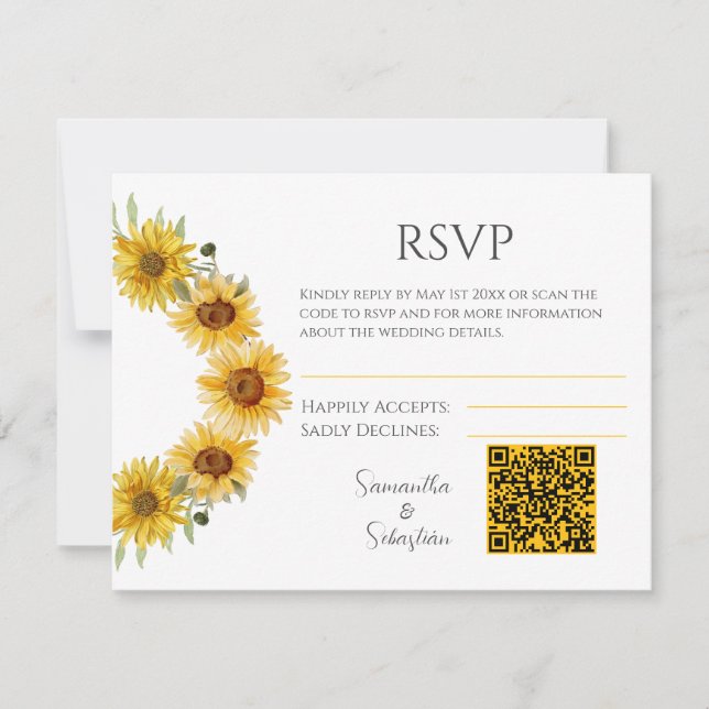 Elegante Sonnenblume Hochzeitskarte RSVP Enclosure (Vorderseite)
