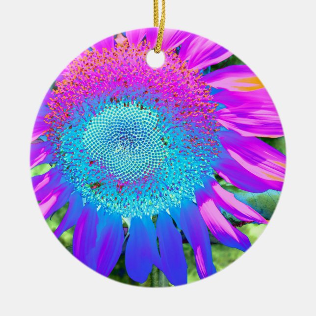 Elegante Sonnenblume lila rosa blühende Blüte Keramikornament (Vorne)