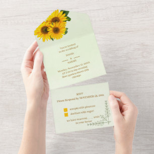 Elegante Sonnenblume, maßgeschneiderte Hochzeit All In One Einladung