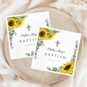 Elegante Sonnenblume religiöse Taufe Serviette