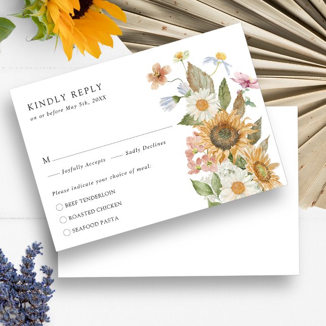Elegante Sonnenblume RSVP Karte (Elegant Watercolor Sunflower Wildflowers Floral RSVP Card by Painted Paperie
)